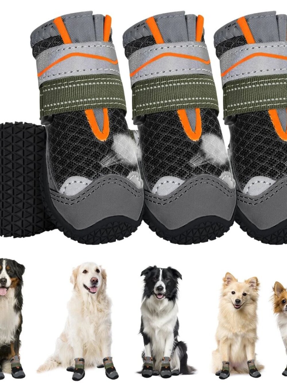 NEW Breathable Dog Boots 4PCS Reflective Strip Paw Protector Size 52-68lbs